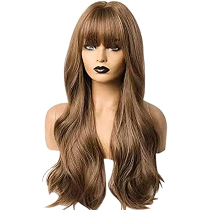 DILLARDS Wave & Curly Synthetic Wigs With Bangs (Light Brown) - Image 4